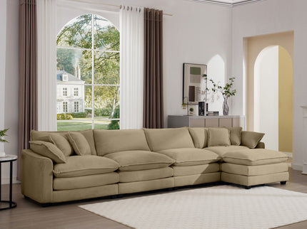 Oversized Modular Cushion Sofa With Ottoman, Low Back, Deep Seating Sofa Set