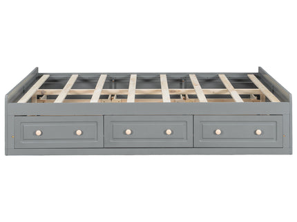 Queen Size Platform Bed Frame With 6 Drawers - Gray