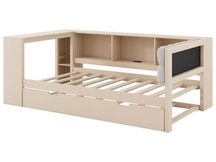 Upholstered Headboard Platform Bed With Storage Shelves, Trundle, Charging Station