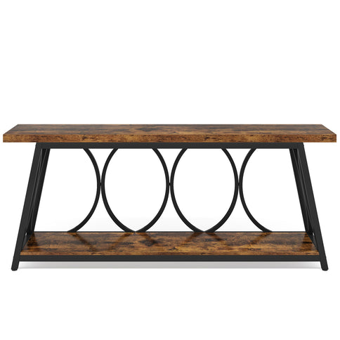 Extra Long Console Table With 2 Tier Storage Shelves For Living Entryway - Brown / Black