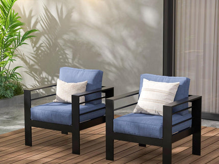 Modern All-Weather Patio Armchairs With Thick Cushions (Set of 2)