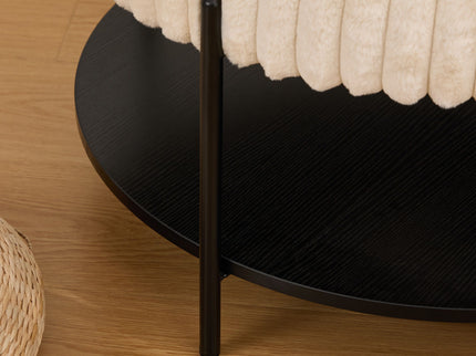 Modern Upholstered Round Ottoman Coffee Table With Storage Shelf