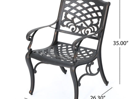 Luminea - Outdoor Aluminum Dining Chair With Scroll Design, Lattice Pattern And Cabriole Legs - Copper