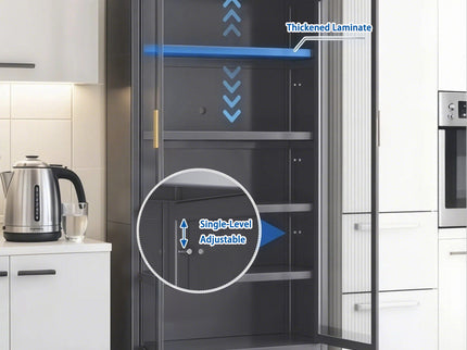 6 Tier Storage Cabinet With Transparent Door, Adjustable Shelves & Wheels