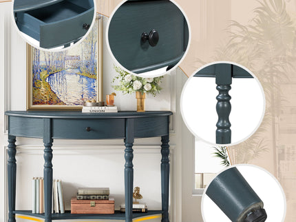 Half Moon Console Table With Drawer & Shelf