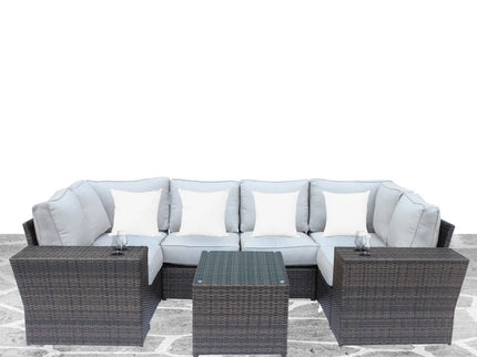 Outdoor Wicker Sectional With Weather Resistant Cushions And Table