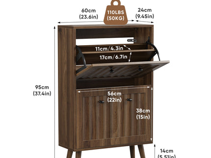 Shoe Cabinet, Upright Storage Unit - Walnut