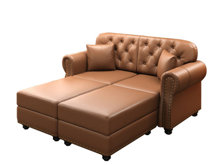 Upholstered Sofa With Nailhead Trim, Rolled Armrests With Ottoman