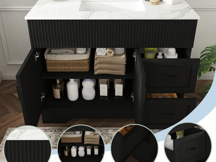 Bathroom Vanity Set, Fluted Cabinet, Soft Close Doors, Single Faucet Hole, Sink Included - Black