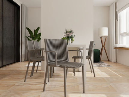 4 Piece Stackable Single Chairs With Vertical Stripe Design For All Weather