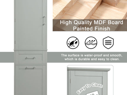Tall Freestanding Bathroom Storage Cabinet With Adjustable Shelf And 2 Drawers