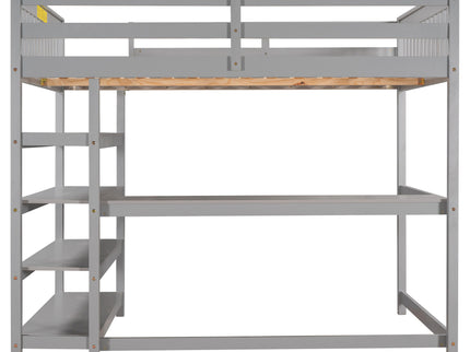Loft Bed With Storage Shelves And Under Bed Desk