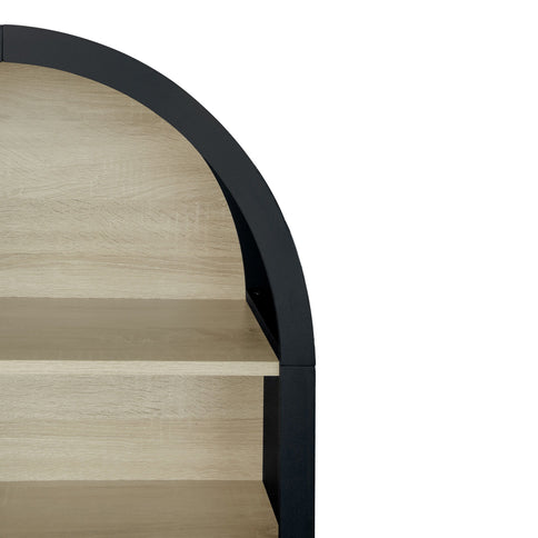 Modern Ached Bookshelf, 4 Layer Bookcase, Arched Display Cabinet Storage Shelves For Living Room, Bed Room, Study - Black / Natural