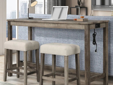 3 Piece Counter Bar Dining Set Table With Electric Outlet And 2 USB Ports, Tufted Upholstered Stools - Brown / Beige