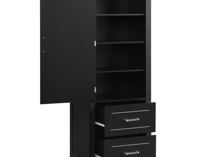 Tall Freestanding Bathroom Storage Cabinet With 2 Drawers And Adjustable Shelf