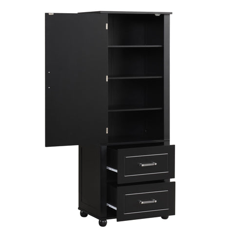 Tall Freestanding Bathroom Storage Cabinet With 2 Drawers And Adjustable Shelf
