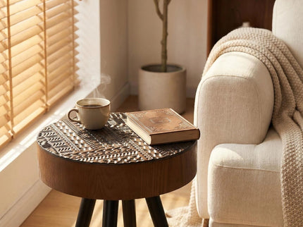 Round Coffee Table With Carved Top For Living Room