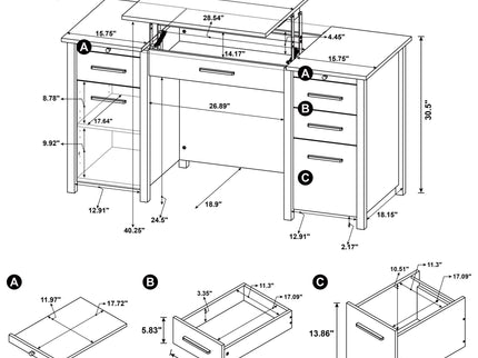 Rayna - 4 Drawer Office Desk With Lift-Top