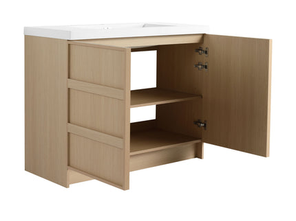 42" Freestanding Bathroom Vanity & Sink & 2 Soft Close Cabinet Doors - Oak / White