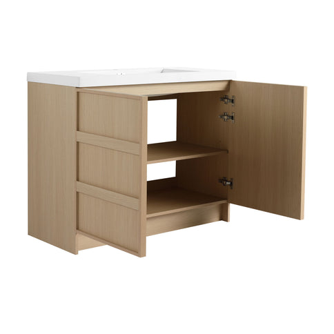 42" Freestanding Bathroom Vanity & Sink & 2 Soft Close Cabinet Doors - Oak / White
