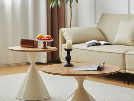 Round Coffee Table - Brown / White
