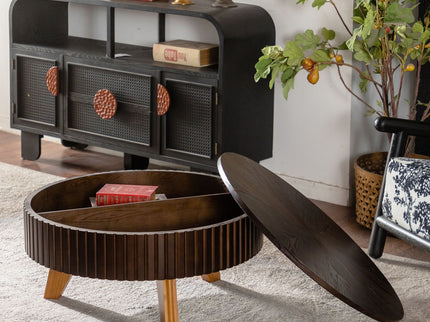 Round Retro Coffee With Solid Wood Legs