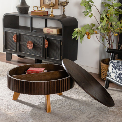 Round Retro Coffee With Solid Wood Legs