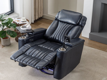 270° Power Swivel Recliner Home Theater Chair With Hidden Arm Storage, LED Light, Cup Holder, And Tray Table