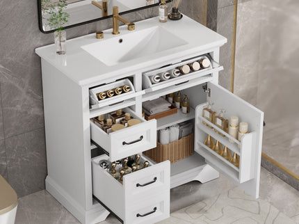 Modern Bathroom Vanity With Sink Top, 4 Drawers And 1 Soft-Close Door
