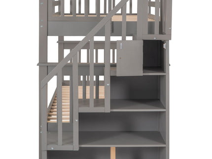 Stairway Bunk Bed With Storage And Guard Rail For Bedroom