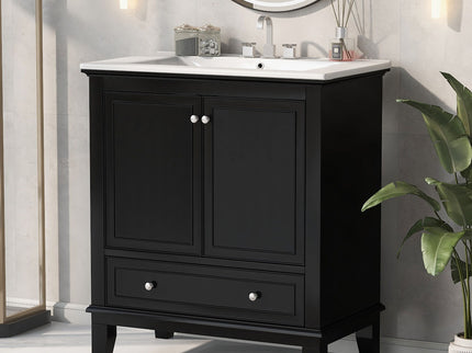 30" Bathroom Vanity With Sink Combo, Multi Functional Bathroom Cabinet With Doors And Drawer - Black