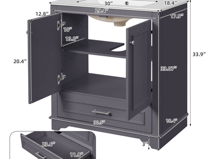 Bathroom Vanity With Sink, Cabinet & 2 Soft Closing Doors & Adjustable Shelf