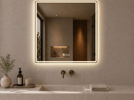 36 X 36 LED Bathroom Mirror With Dimmable Frosted Light Band, 3 Color Temperatures, Anti Fog, Memory & Auto Off - Silver