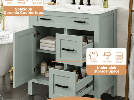 Bathroom Vanity With Sink, 2 Soft Close Drawers, 1 Soft Close Door, Adjustable Shelf