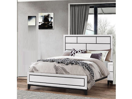 Contemporary Low Profile Bed With Geometric Headboard