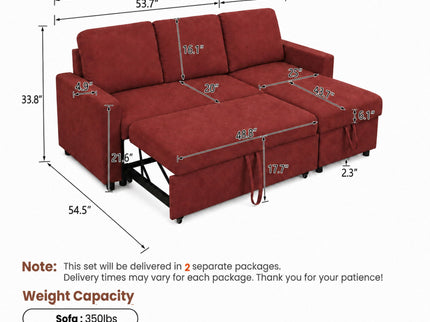 L - Shaped Convertible Sofa Bed With Storage Chaise