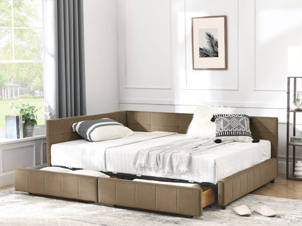 Storage Upholstered Tufted Bed Frame With Backrest And Armrests