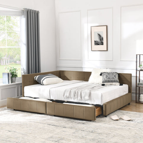 Storage Upholstered Tufted Bed Frame With Backrest And Armrests