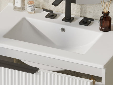 Fluted Bathroom Vanity With Ceramic Sink, Freestanding Cabinet