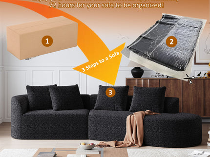 Upholstered Oversized Sectional Sofa, 4 Seater Extra Deep & Wide Curved Cloud Couch With 4 Throw Pillows For Living Room - Black