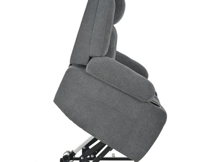 Power Lift Recliner Chair With Extended Footrest, Remote Control, Cup Holders, And Side Pockets