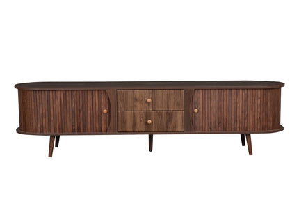 70" TV Stand With Tambour Doors And Fluted Drawers - Dark Brown