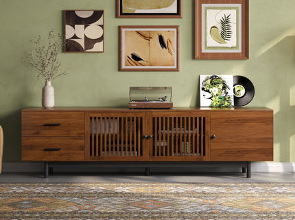TV Stand, Media Console With 2 Drawers, Soft Closing Hinges, Adjustable Shelves - Walnut