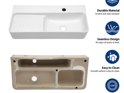 Inspired Console Sink With Built In Washboard, Overflow & Sleek Legs, 28" X 12" - White / Black