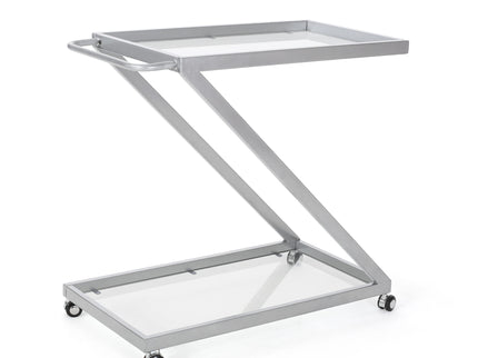 Modern Z Shaped Bar Cart With Tempered Glass Shelves - Silver