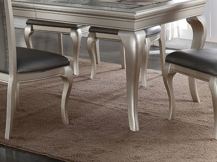 Rectangle Dining Table With Glass Top And 6 Tufted Back Chairs - Gray / Silver