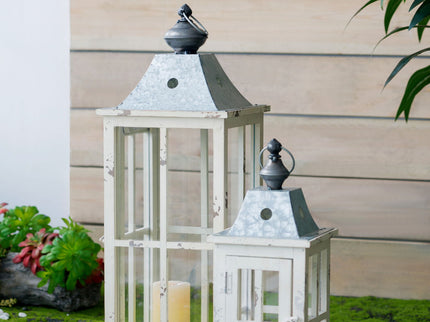 Wooden Candle Lantern Decorative, Hurricane Lantern Holder Decor For Indoor Outdoor, Home Garden - Ivory