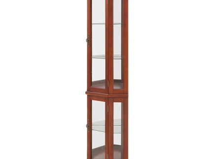 Corner Curio Cabinet With Lights, Adjustable Tempered Glass Shelves, Mirrored Back, Display Cabinet (E26 Light Bulb Not Included) - Walnut