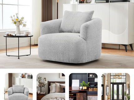 360° Swivel Barrel Sofa Chair With Throw Pillow, Upholstered Accent Chair