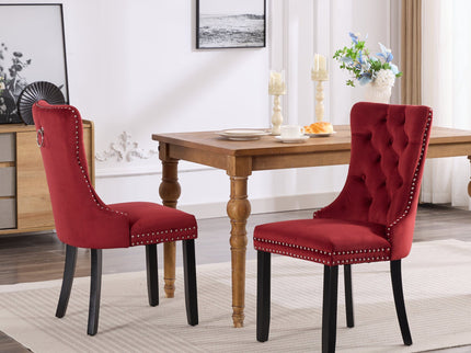 Classic Velvet Dining Chairs, High-End Tufted Solid Wood Contemporary Velvet Upholstered Dining Chair With Wood Legs Nailhead (Set of 2) - Burgundy